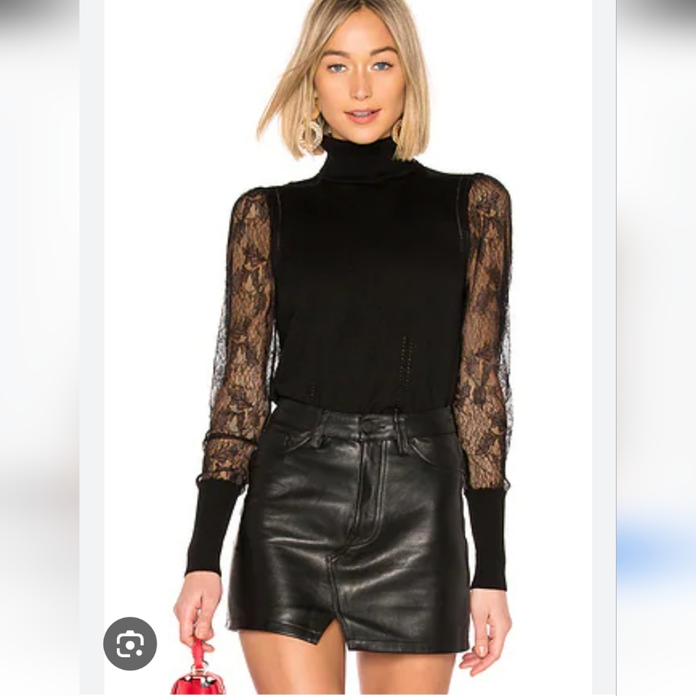 Equipment Femme Silk Sid Top Black Lace Sleeve Blouse Size M REVOLVE